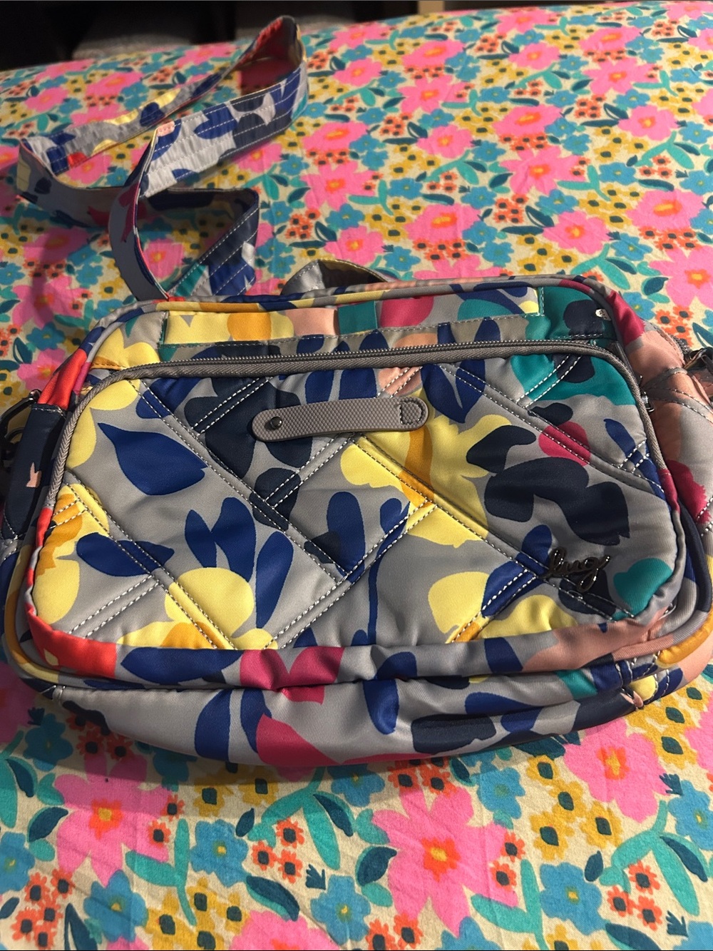 Quilted Multicolor Floral Crossbody Bag Lug Carousel XL